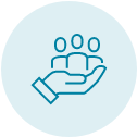 Icon of a hand holding 3 "people"