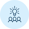 Icon of 3 people and a light lamp above them.
