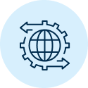 Icon of an engine with a globe inside of it.