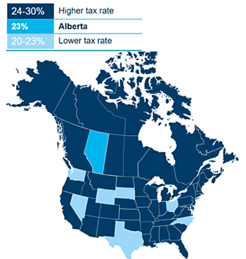 diagram of a tax rate map of North America in 2025