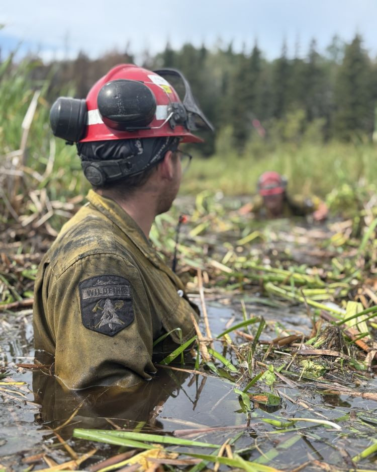 Firefighter chest deep
