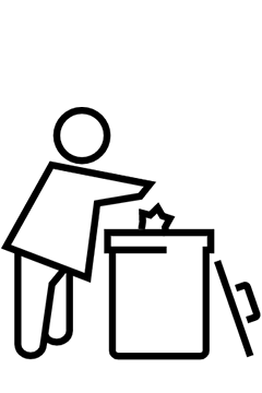 Illustration of a person throwing trash into a bin