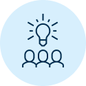 Group of people with a lamp above their heads representing collective ideas.