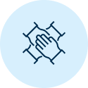 Icon of hands together, representing teamwork.