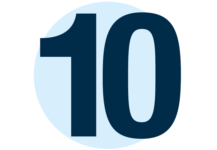 Dark blue number 10 on top of light blue circle
