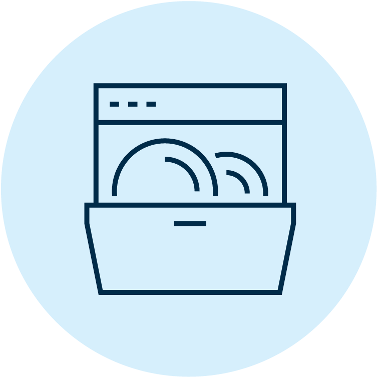 Icon depicting a dishwasher with dishes.
