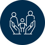 Icon of a family of 3 with 2 adults on each side and a child holding their hands in the middle.