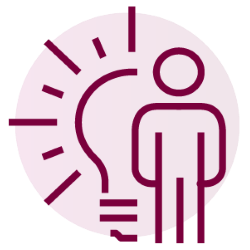 Illustration of a person standing in front of a large, bright lightbulb.