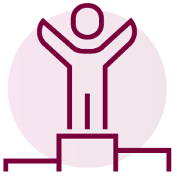 Illustration of a person standing on first place podium with hands in the air.