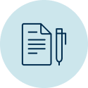 Icon with a pen and paper beside each other.