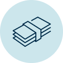 Icon of stacked dollar bills.