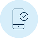 Icon: cell phone with a round check mark