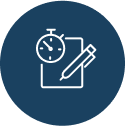 Icon of a test, a pen and a chronometer.