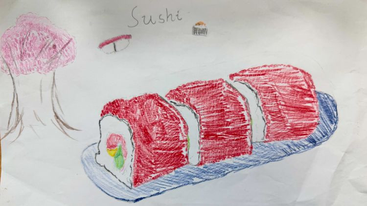 Kids drawing of sushi.