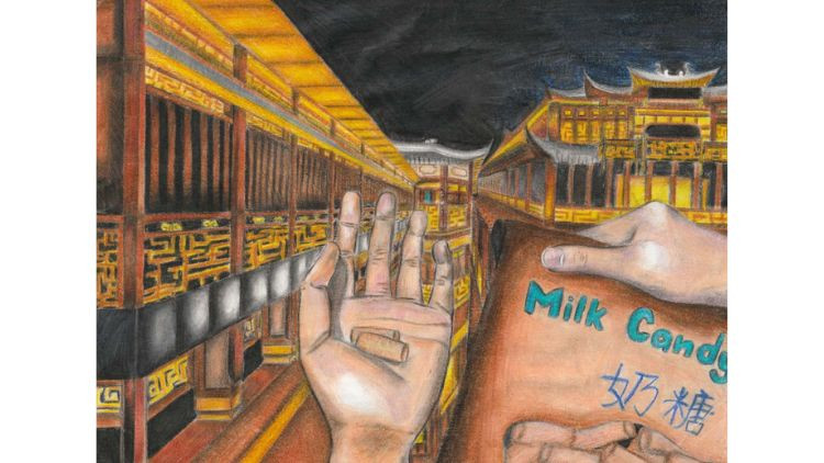 Kids drawing of milk candy, a popular, creamy, and sweet confection from China.