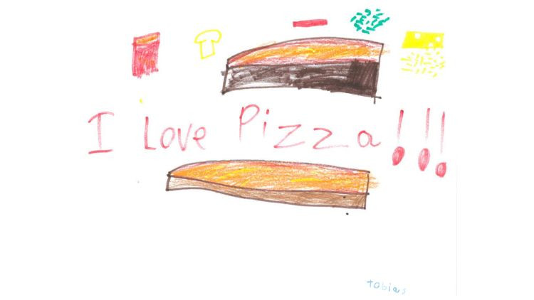 Kids drawing of a pizza.