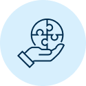 Icon of a hand holding a puzzle piece.