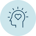 Head outline with a heart inside.