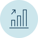 Upward trending bar chart with arrow.