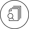 Icon of a magnifying glass scanning documents.