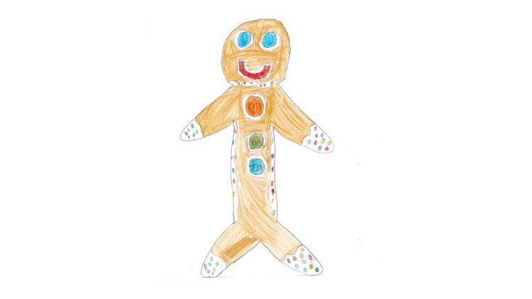Kids drawing of a gingerbread.