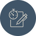 Icon of a test with a pen and a timer.