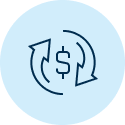 Dollar sign in the centre and two arrows circling around it. 