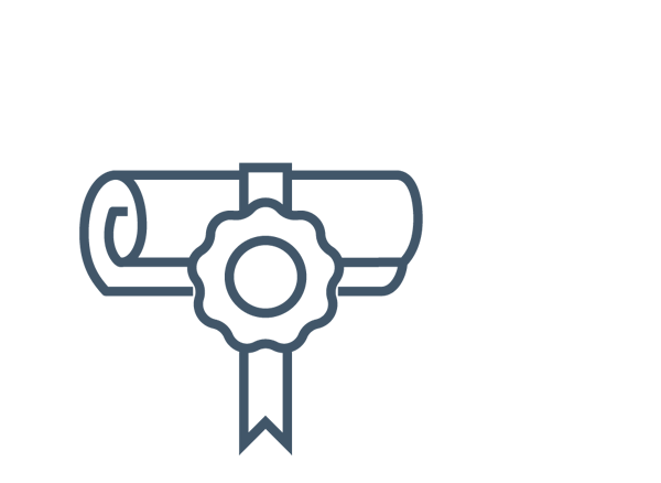 Grey outline icon of a rolled up diploma tied with a ribbon
