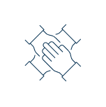 Four hands overlapping each other.