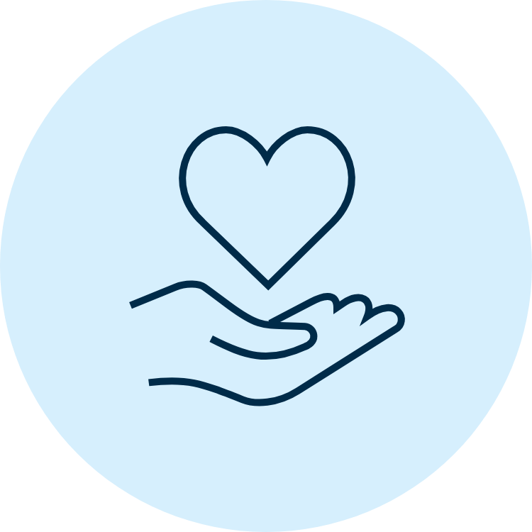 A hand holding a heart, showing empathy, compassion.