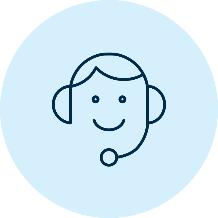Icon of a smiling person wearing a telephone headset
