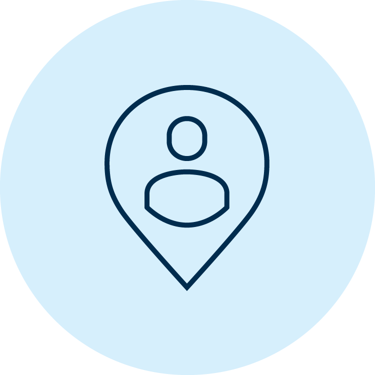 Icon of person in the middle of an upside down water drop.