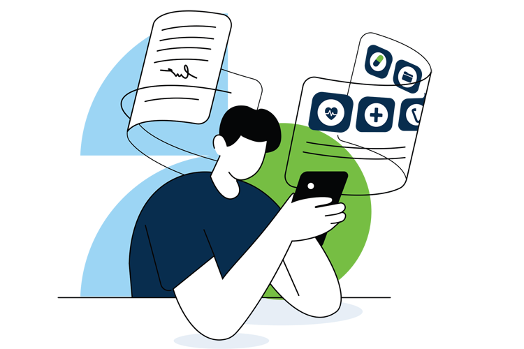 Illustration of a person looking at a cell phone in their hand
