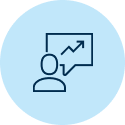 Illustration of person and square cloud with squiggly up arrow on light blue background