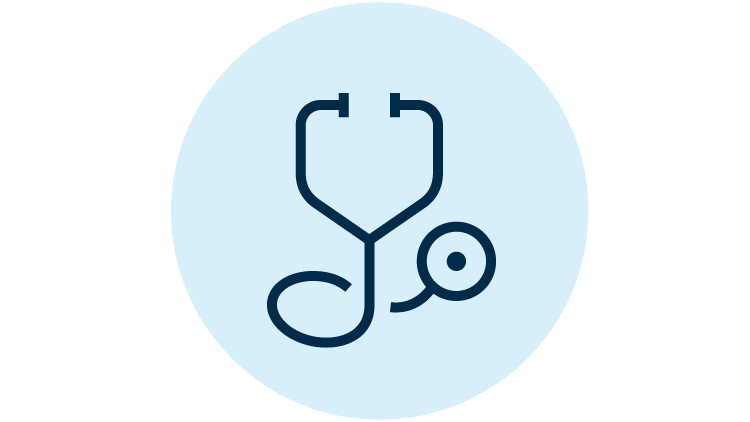 Outline of stethescope on a light blue circle