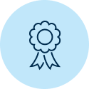 Illustration of a prize medallion with tails over a light blue background circle