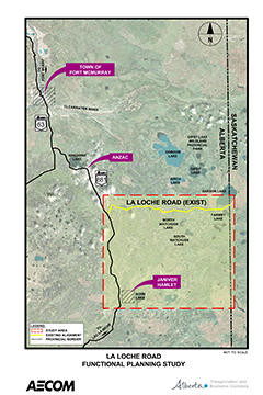A thumbnail of a map for the La Loche Road Functional Planning Study. 