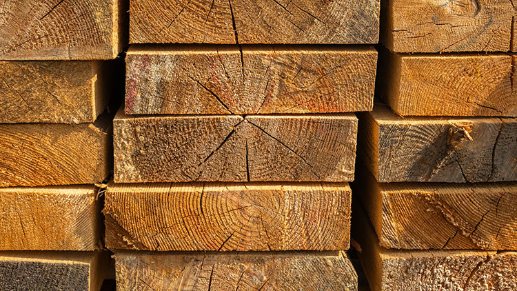 Stacked lumber end shot