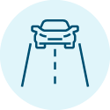 Icon of a car driving on a road.