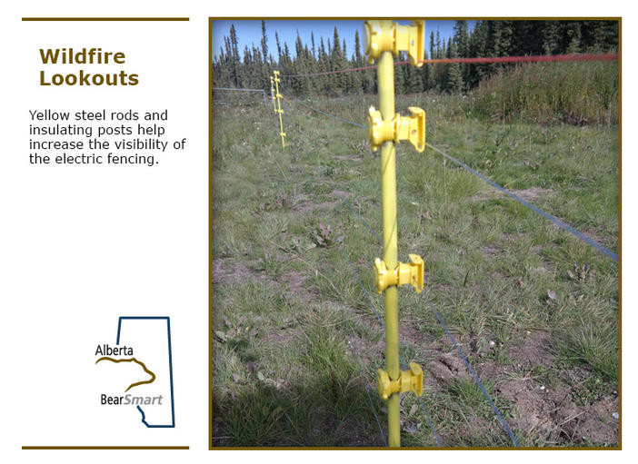 wildfire lookouts slide 5 - yellow steel rods on an electric fence