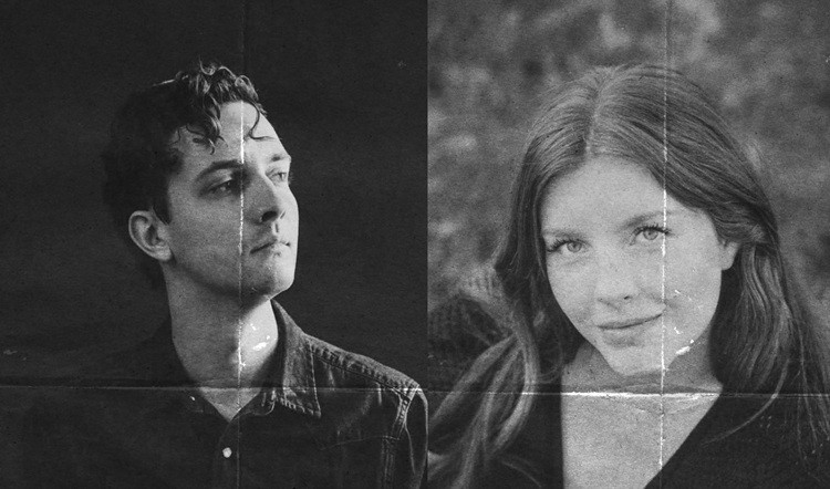 Musical duo in self-portraits. Image is black and white.