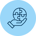 Icon of a hand holding a puzzle piece.