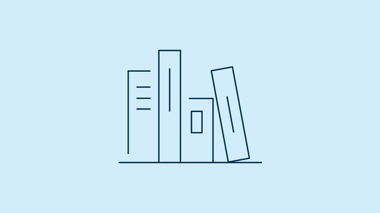 Icon of 4 books on a shelf.