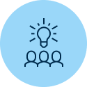 Icon of 3 people and a light lamp above them.