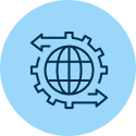 Icon of an engine with a globe inside of it.