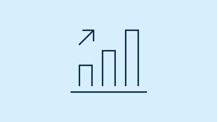 Icon of bar chart with arrow pointing up.