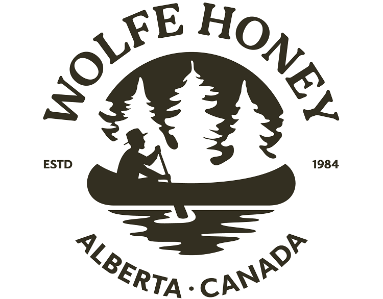 Wolfe Honey logo with man in canoe