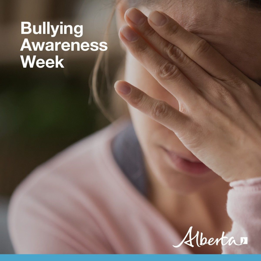 Bullying Awareness Week - social media image of female with hand covering eyes