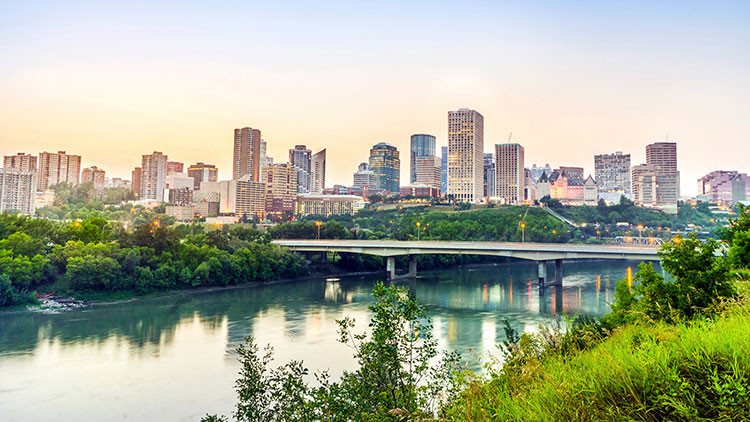 City of Edmonton - view across the river and bridge with downtown office buildings