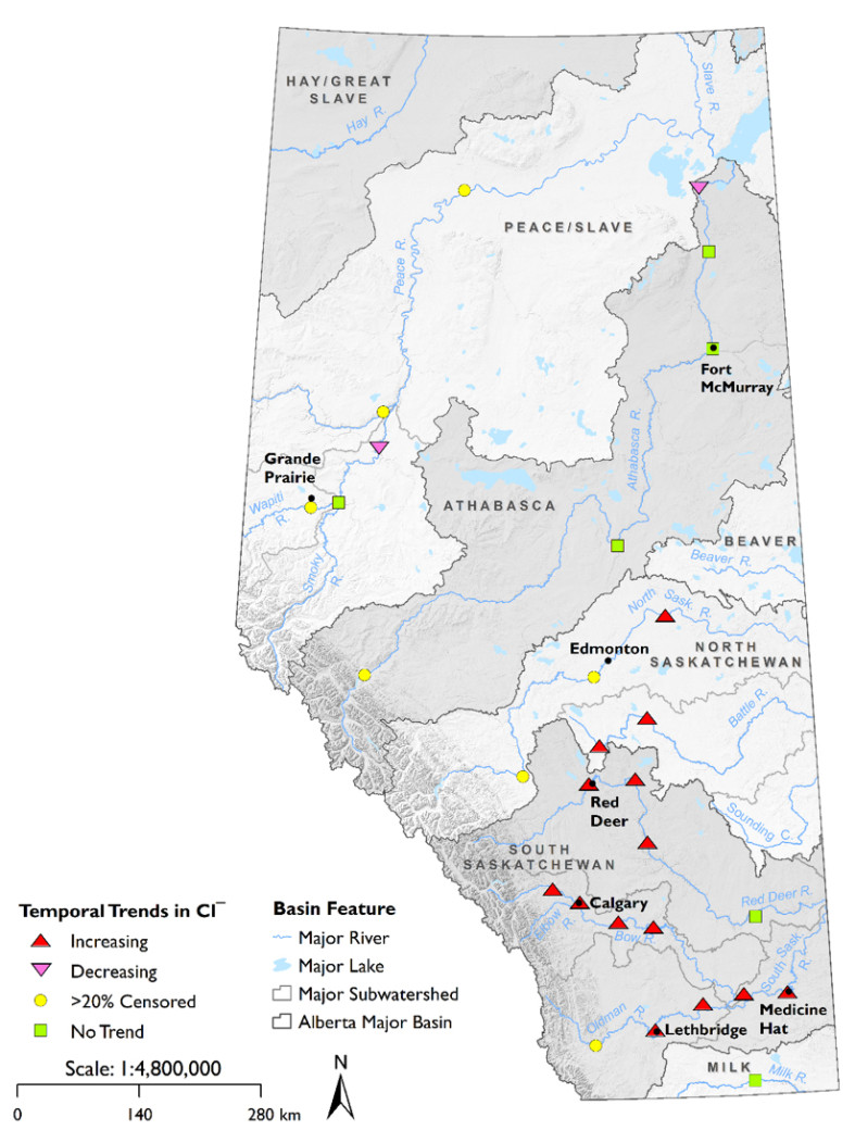 Photos of map of Alberta of dissolved chloride indicator